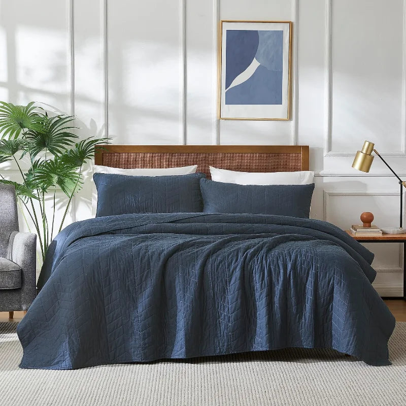 Beige Cotton Queen Quilt Set