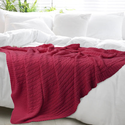Cable Knitted Bed Sofa Throw Blanket