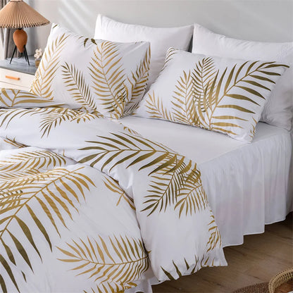 Modern Gold Print Queen Duvet Cover Set