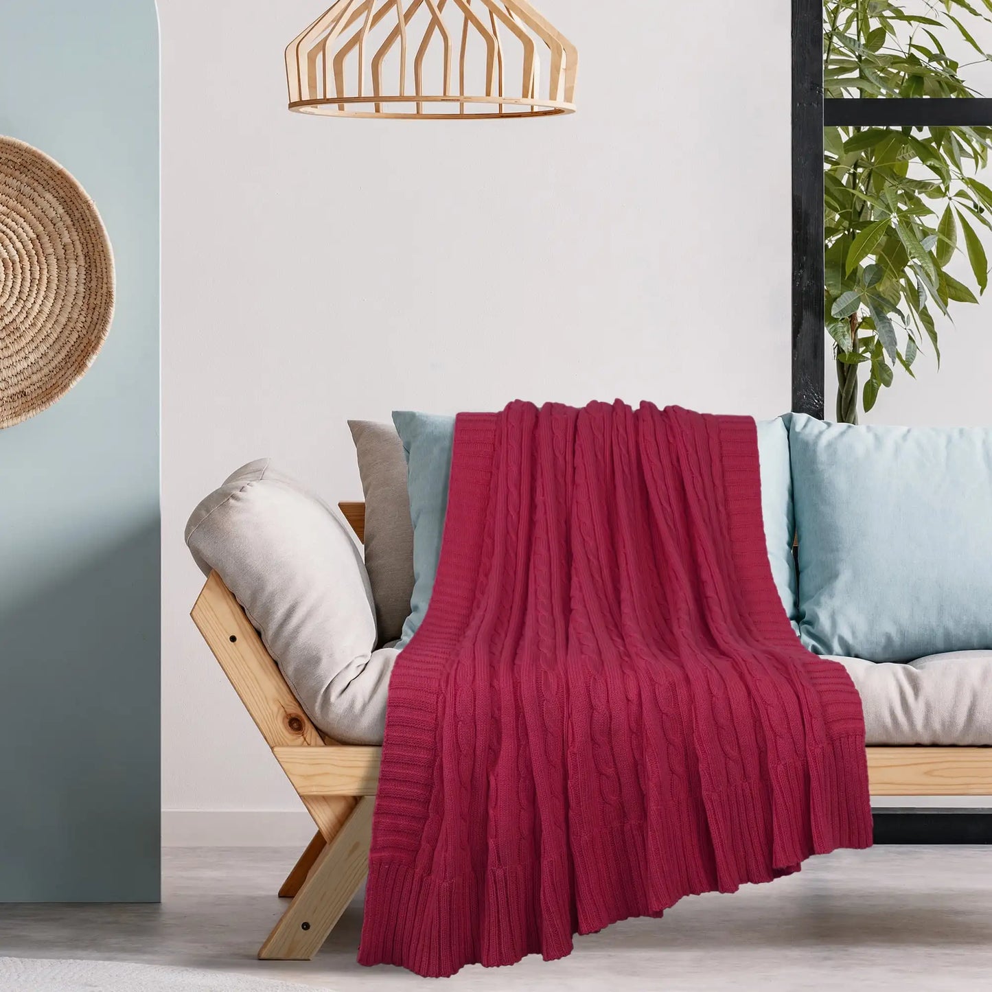 Cable Knitted Bed Sofa Throw Blanket
