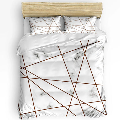 White Marble Striped Duvet Cover Set