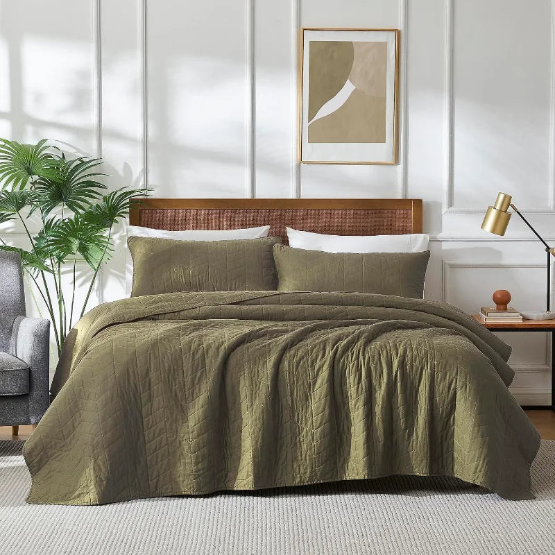 Beige Cotton Queen Quilt Set
