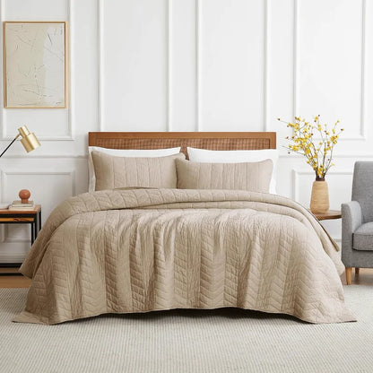 Beige Cotton Queen Quilt Set