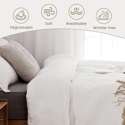 White Waffle Weave Cotton Duvet Cover Set