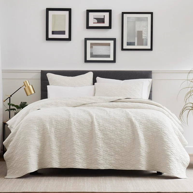 Beige Cotton Queen Quilt Set