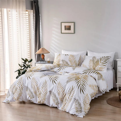 Modern Gold Print Queen Duvet Cover Set