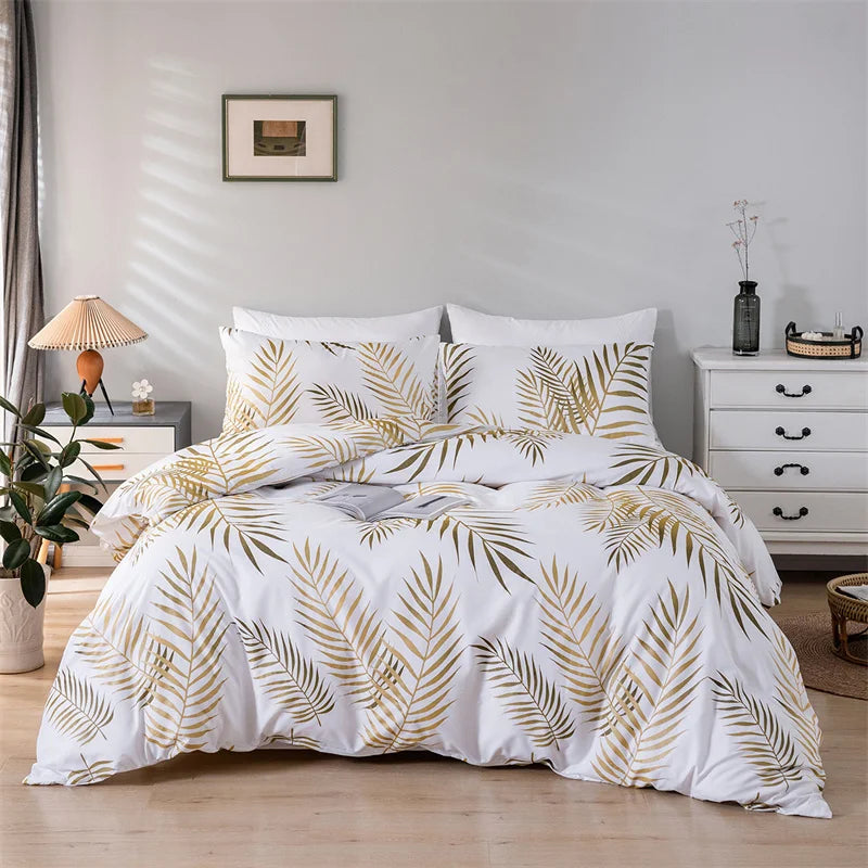 Modern Gold Print Queen Duvet Cover Set