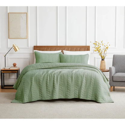 Beige Cotton Queen Quilt Set