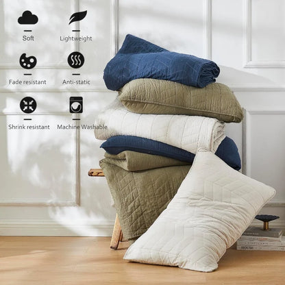 Beige Cotton Queen Quilt Set