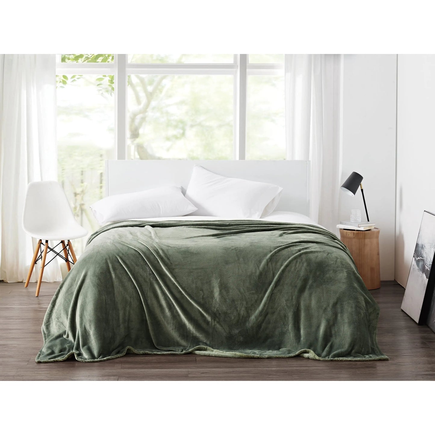 Solid Plush Green King Blanket