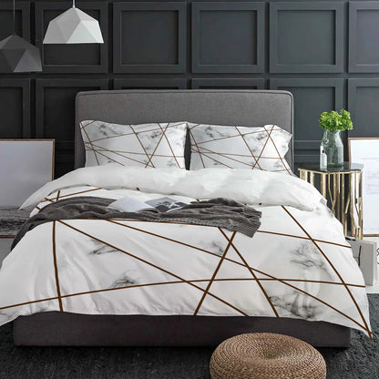 White Marble Striped Duvet Cover Set
