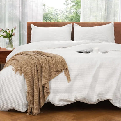 White Waffle Weave Cotton Duvet Cover Set
