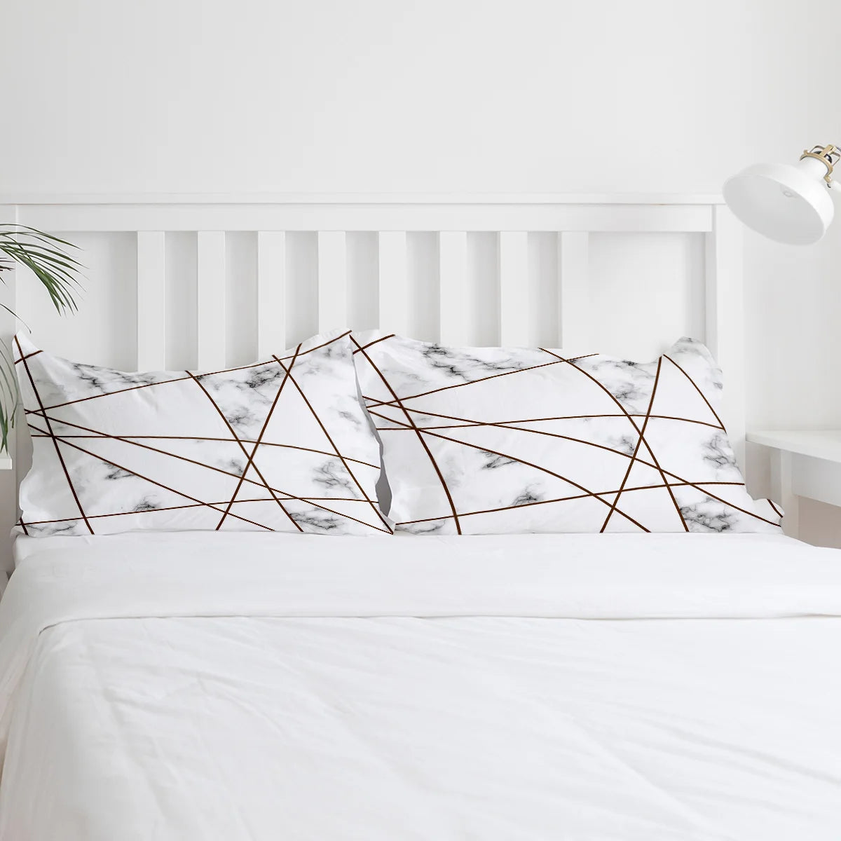 White Marble Striped Duvet Cover Set