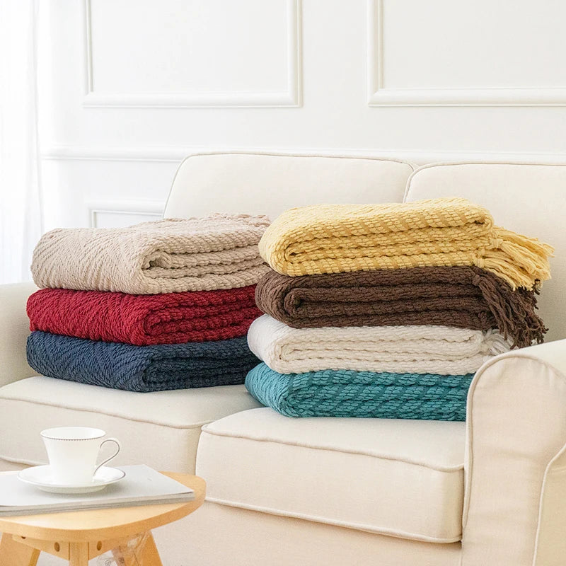 Soft Thick Plaid Knitted Throw Blanket