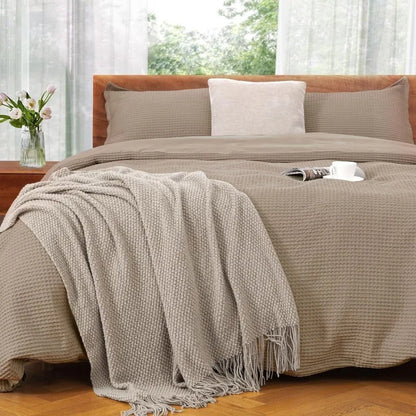 White Waffle Weave Cotton Duvet Cover Set